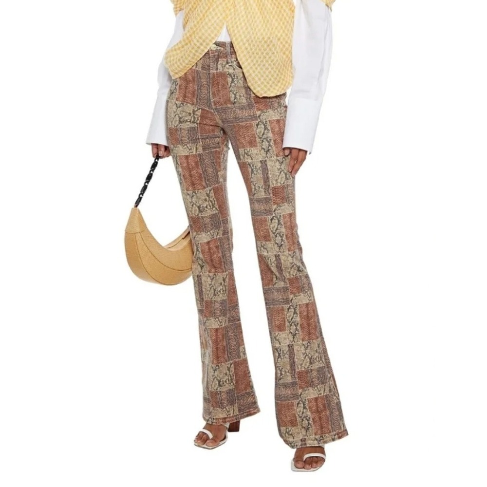 Frame Le High Flare Patchwork Snake Print Denim Jeans Sepia Womens Size 26